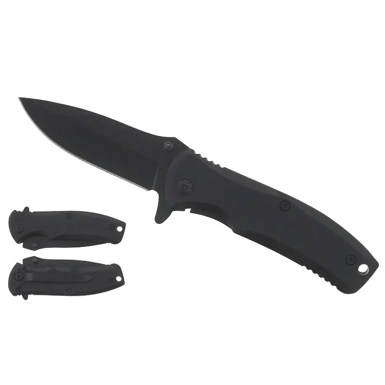 Falcon 6.25" Overall Black Spring Assisted Knife; w/Belt Clip