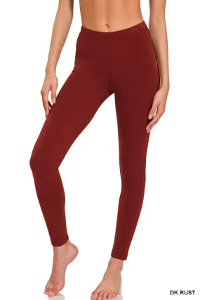 Full Length Cotton Leggings - Dark Rust