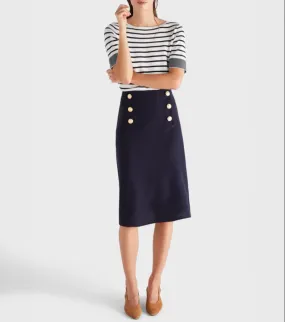 Gold Button Detail Skirt Navy