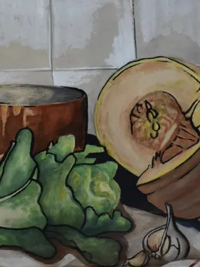 Gouache still life with pumpkin - Laure Alexandre Phlip (1910-1999) 14¼" x 20"