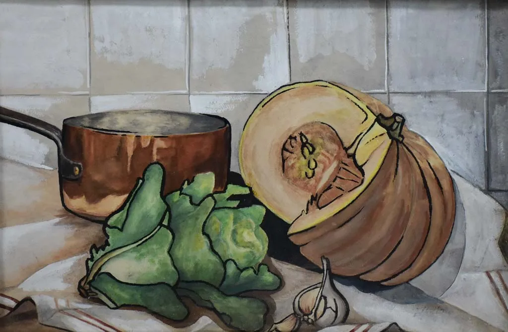 Gouache still life with pumpkin - Laure Alexandre Phlip (1910-1999) 14¼" x 20"