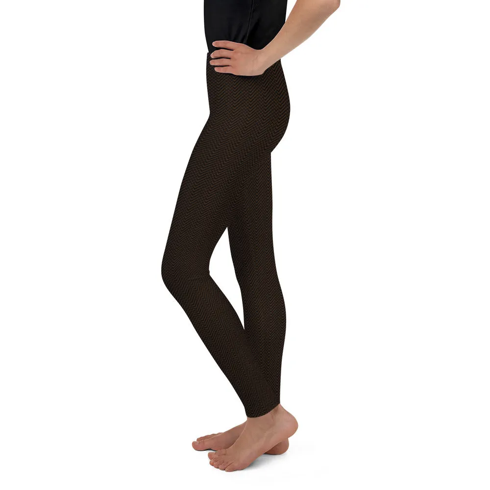 Herringbone pattern on brown Youth Leggings,Girls and Boys Matching Family Outfits