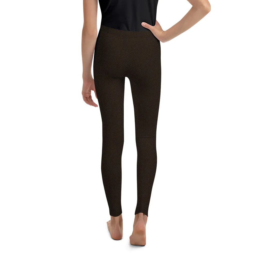 Herringbone pattern on brown Youth Leggings,Girls and Boys Matching Family Outfits
