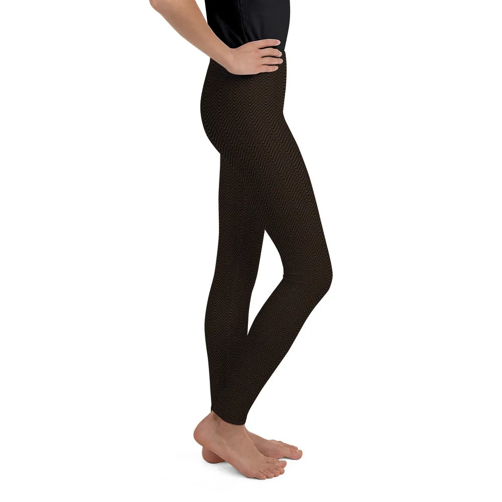 Herringbone pattern on brown Youth Leggings,Girls and Boys Matching Family Outfits