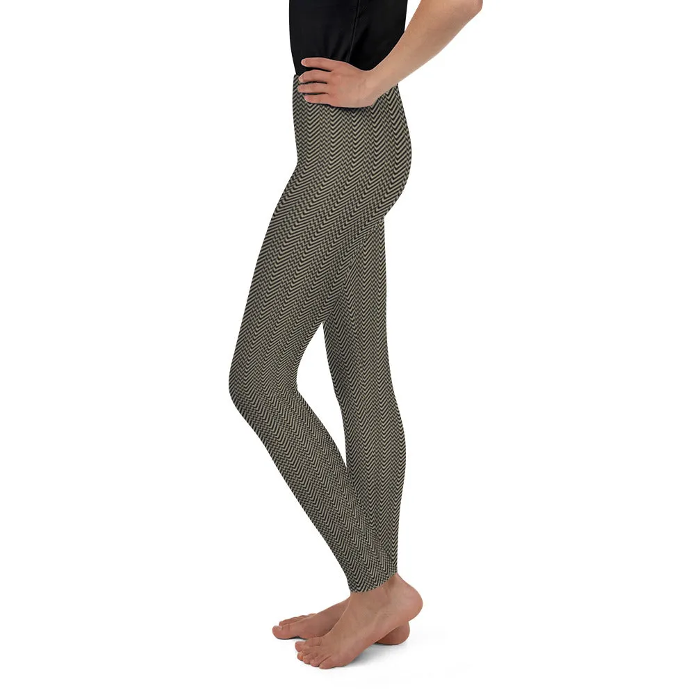 Herringbone pattern on camel Youth Leggings,Girls and Boys Matching Family Outfits