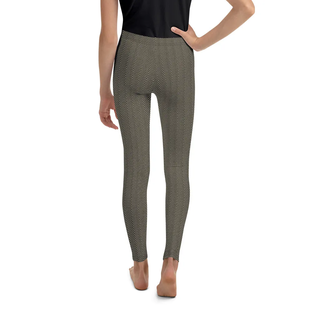 Herringbone pattern on camel Youth Leggings,Girls and Boys Matching Family Outfits