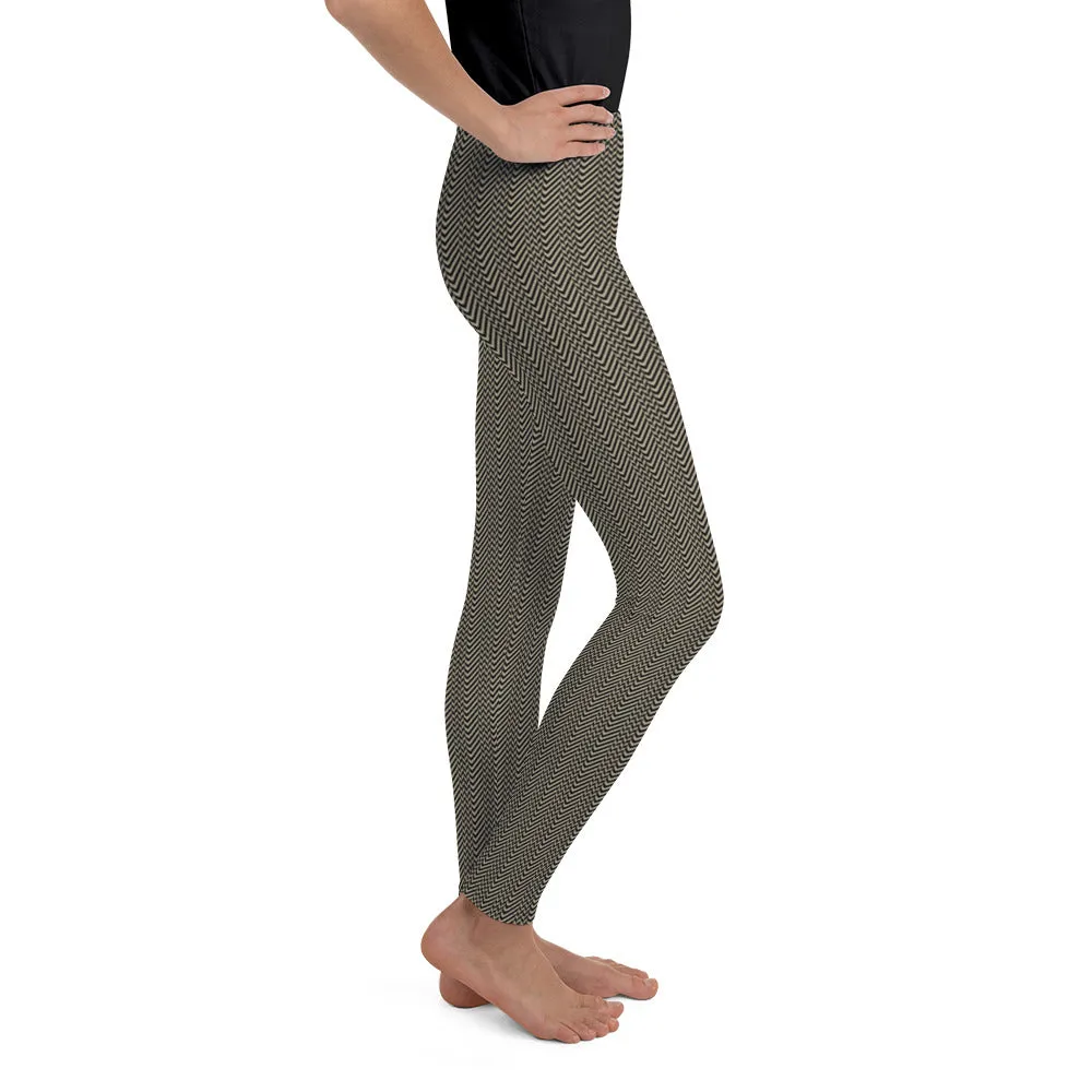 Herringbone pattern on camel Youth Leggings,Girls and Boys Matching Family Outfits