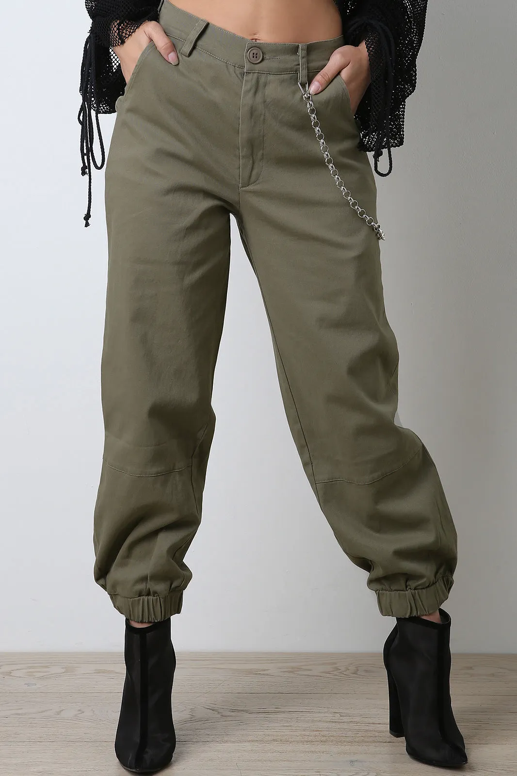 High Waisted Side Chain Cargo Pants