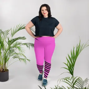 Hot Pink Striped Long Tights, Best Designer Black Diagonal Stripe Women's Fitness Yoga Leggings