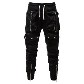 Ilooove Fashion Punk Pants Zipper Pockets Cargo Pants Joggers Men Black Streetwear Hip Hop Trousers