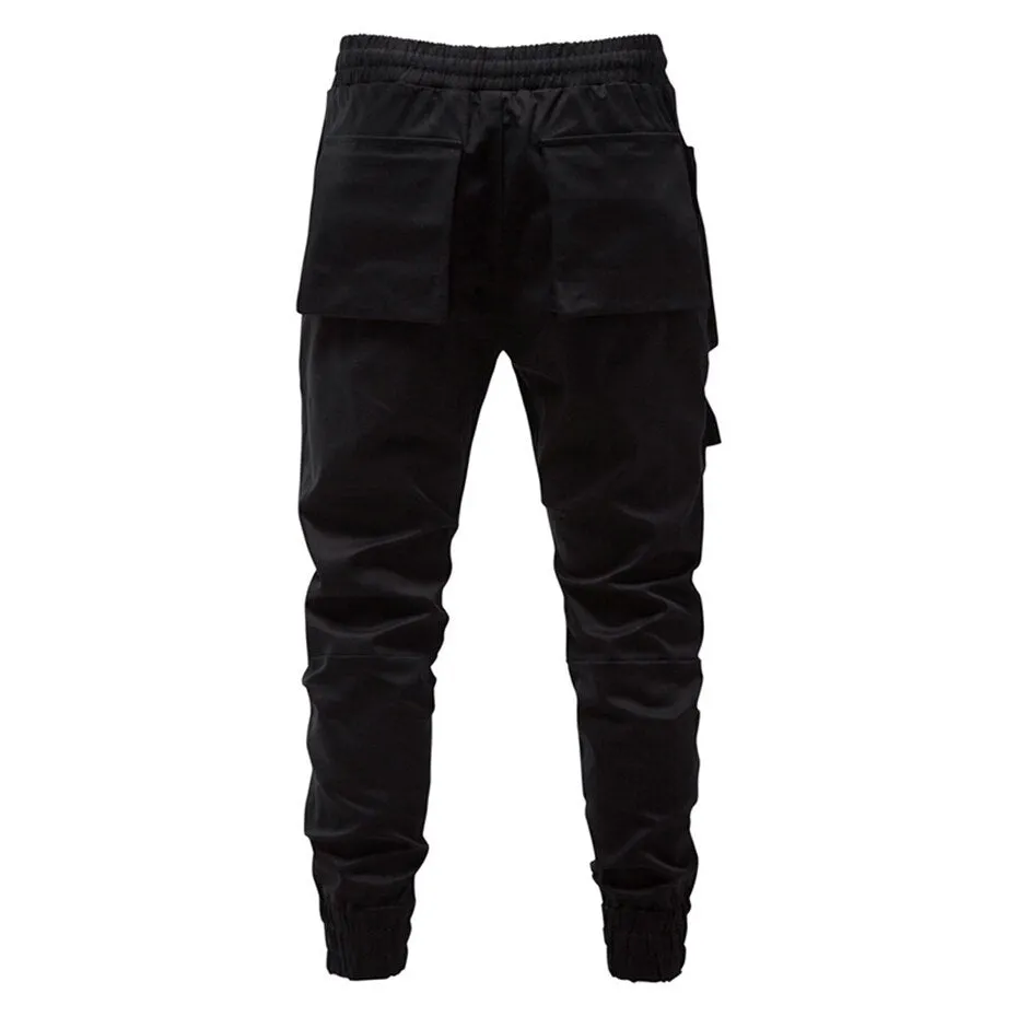 Ilooove Fashion Punk Pants Zipper Pockets Cargo Pants Joggers Men Black Streetwear Hip Hop Trousers