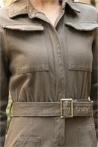 KHAKI LONG SLEEVE OVERALL JUMPSUIT