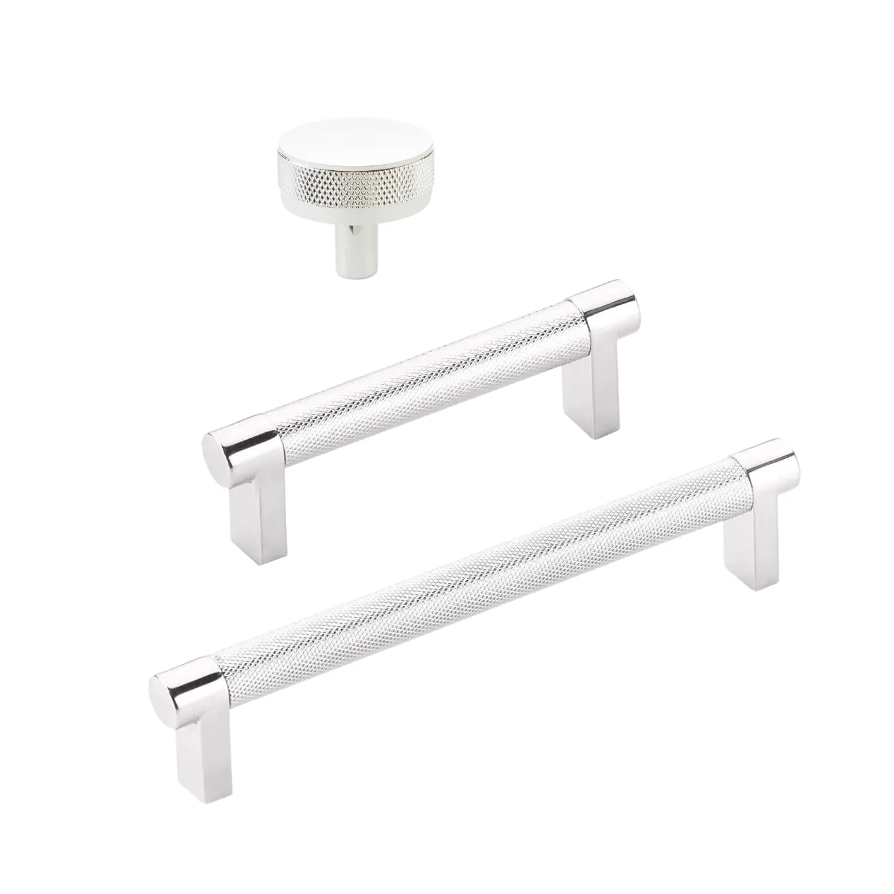Knurled Select Polished Chrome Cabinet Knobs and Drawer Pulls