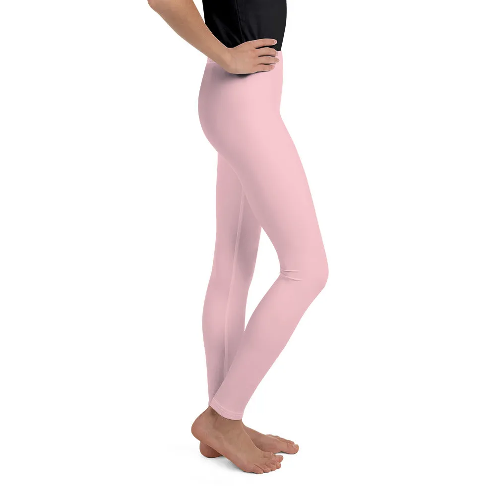 Light Pink Youth Leggings, Ballet Pink Premium Girl's Sports Gym Pants Tights - Made in USA/EU