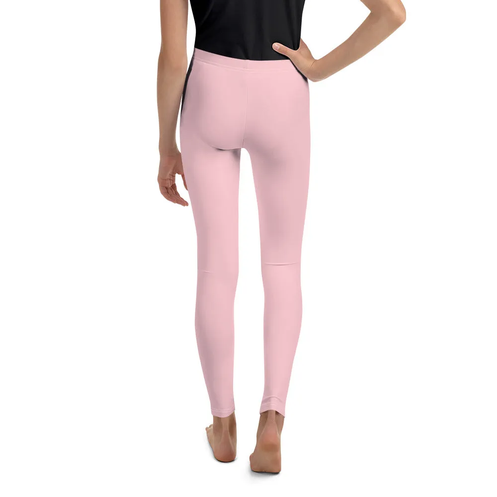 Light Pink Youth Leggings, Ballet Pink Premium Girl's Sports Gym Pants Tights - Made in USA/EU