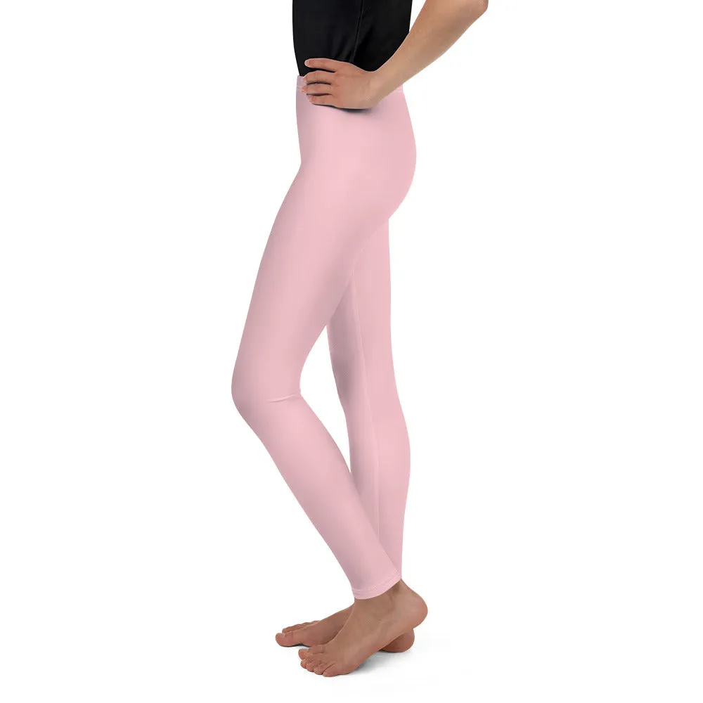 Light Pink Youth Leggings, Ballet Pink Premium Girl's Sports Gym Pants Tights - Made in USA/EU