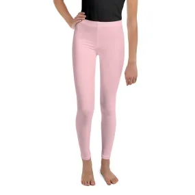 Light Pink Youth Leggings, Ballet Pink Premium Girl's Sports Gym Pants Tights - Made in USA/EU