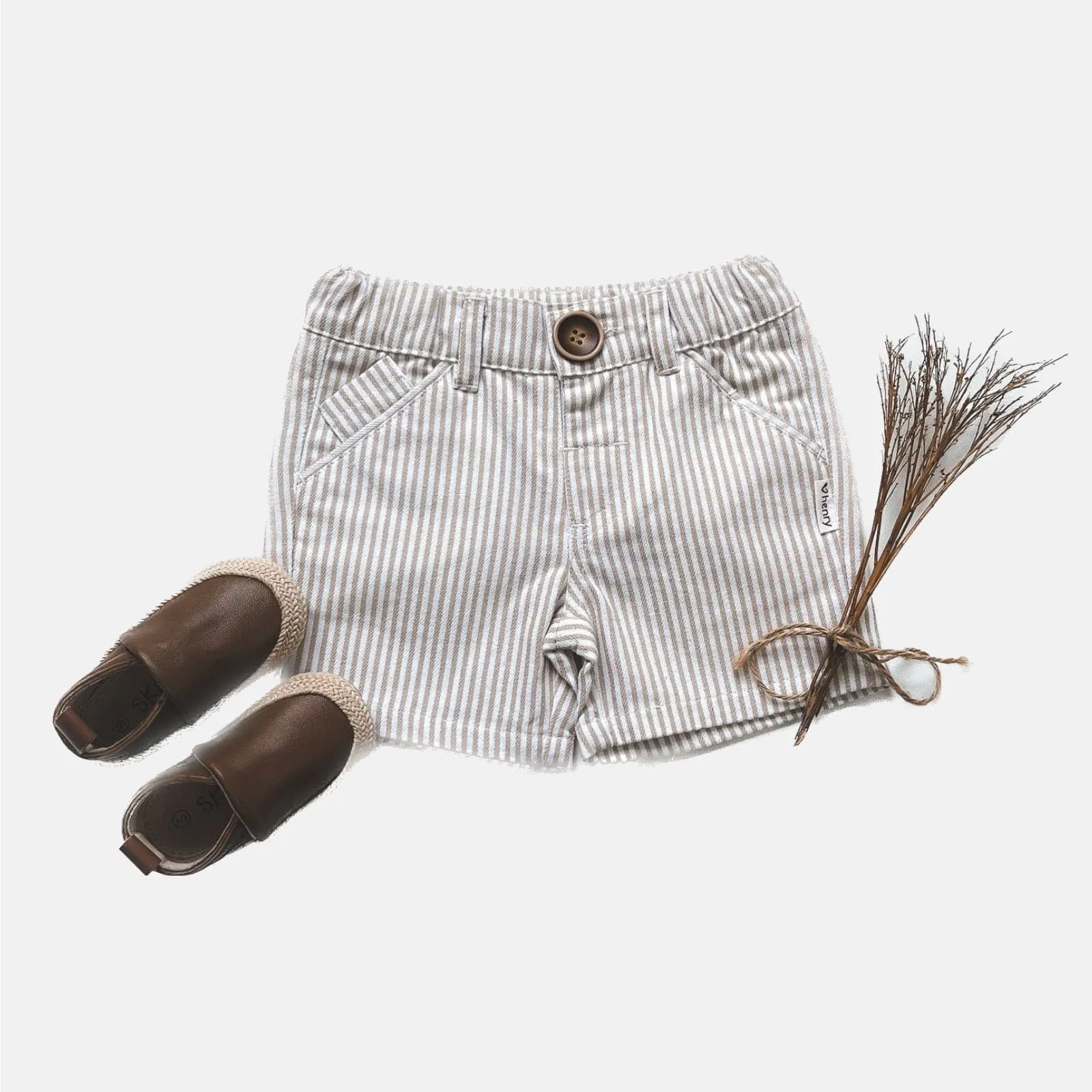 Love Henry Baby Boys Dress Shorts (Beige Pinstripe)