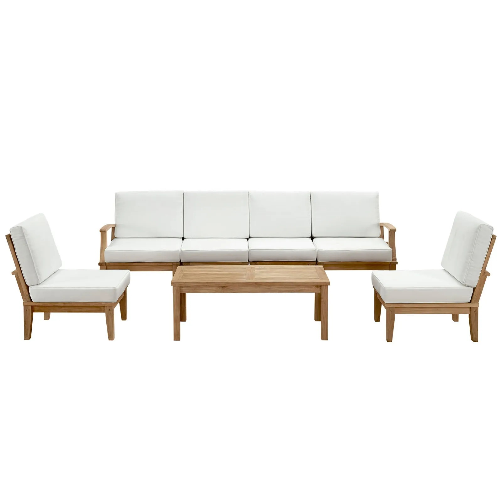 Marina 7 Piece Outdoor Patio Teak Set Natural White EEI-1481-NAT-WHI-SET