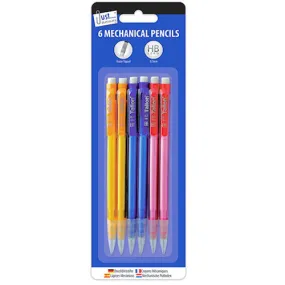 Mechanical Pencils - 6 Pack HB Eraser Topped Refillable Stationery