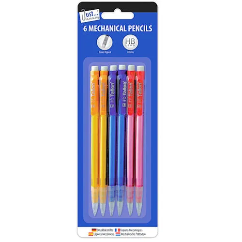 Mechanical Pencils - 6 Pack HB Eraser Topped Refillable Stationery