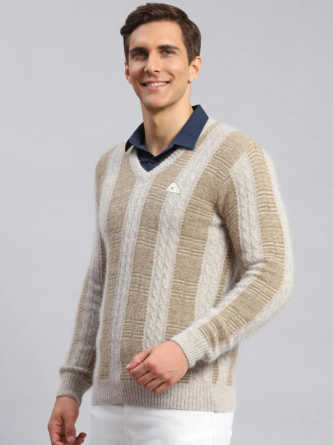 Men Beige Printed Angoora Pullover