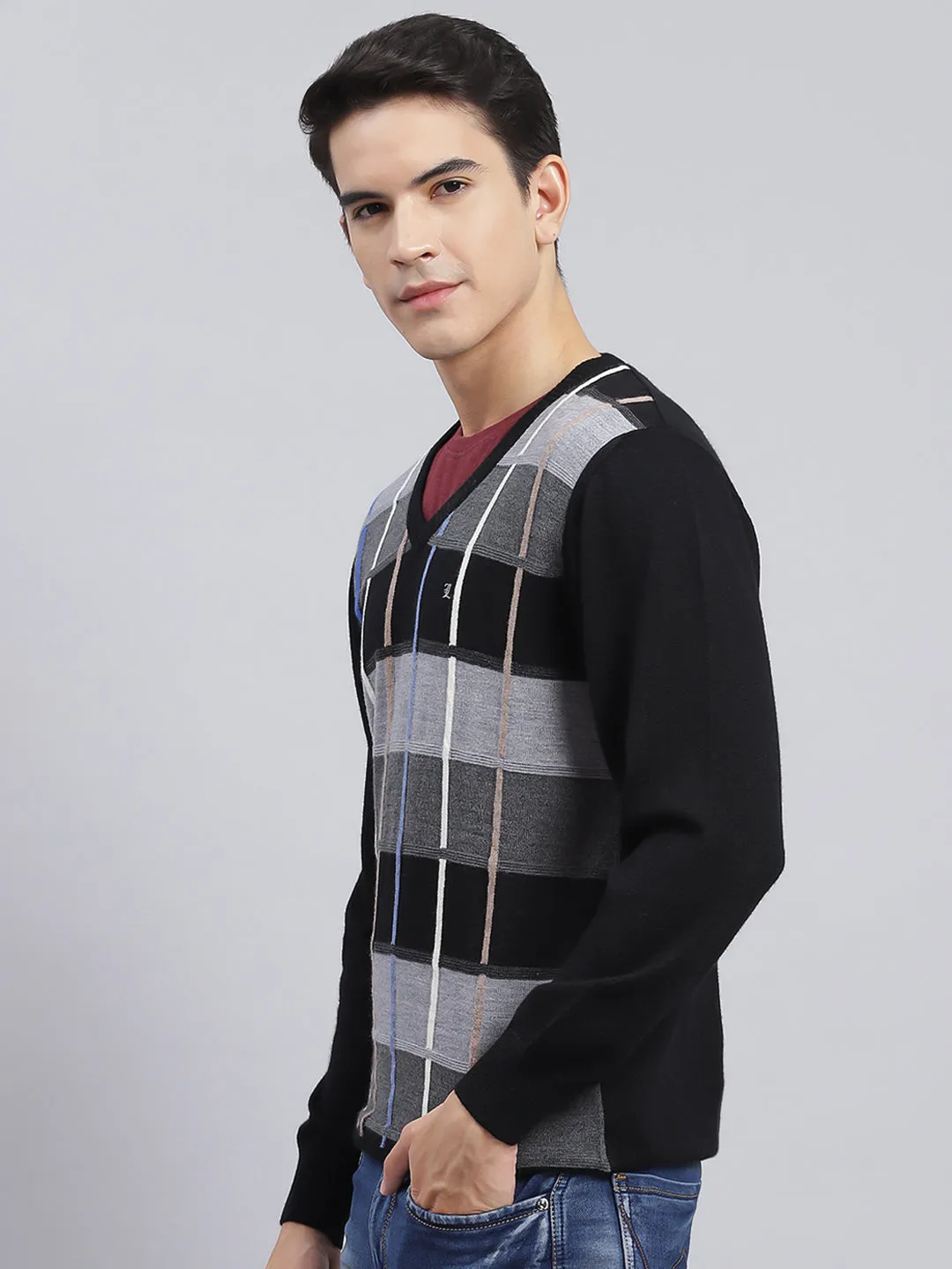 Men Black Printed Pure wool Pullover