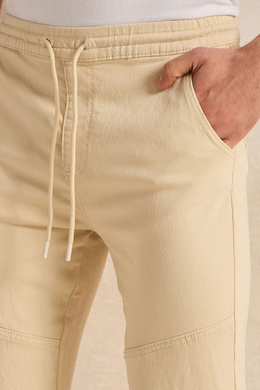 Men Cream Denim Joggers