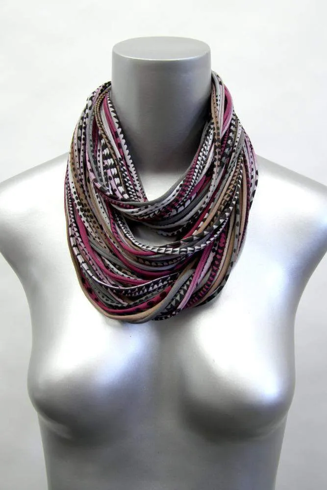 Necklush Infinity Scarf / Burgundy Grey & Light Brown / Unisex