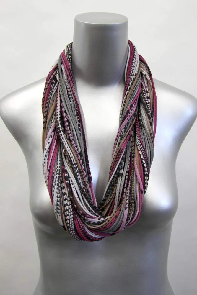 Necklush Infinity Scarf / Burgundy Grey & Light Brown / Unisex
