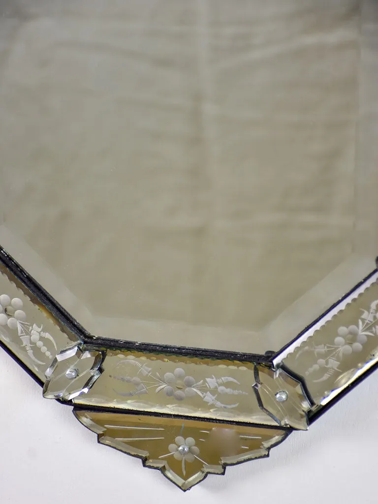 Octangonal antique Venetian mirror with crest 27½" x 14½"