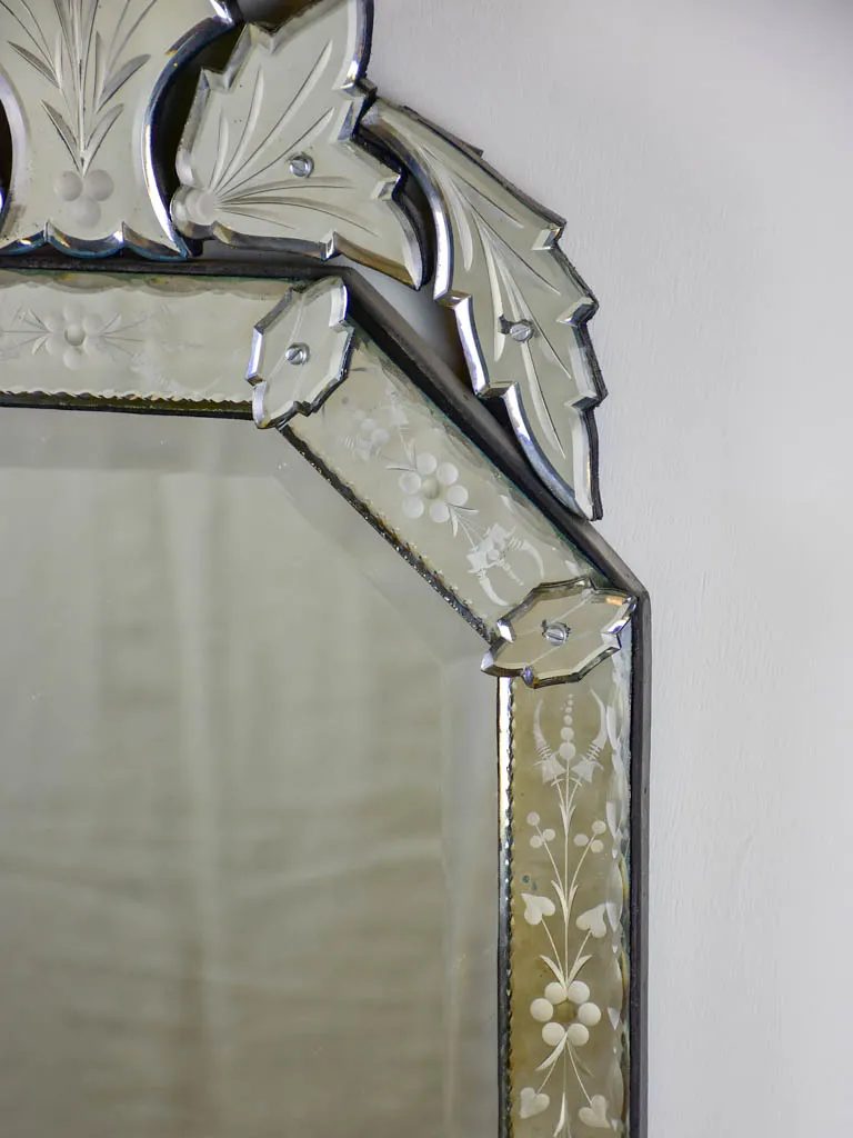 Octangonal antique Venetian mirror with crest 27½" x 14½"