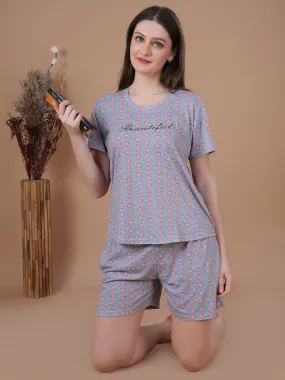 Overall heart Print Short Set