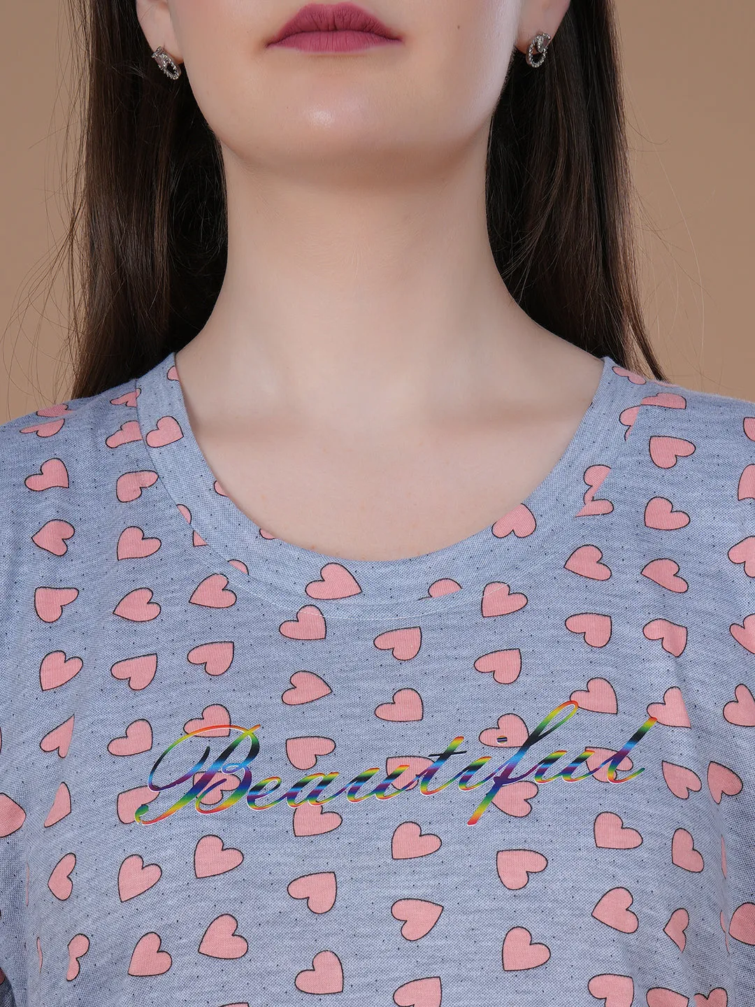 Overall heart Print Short Set