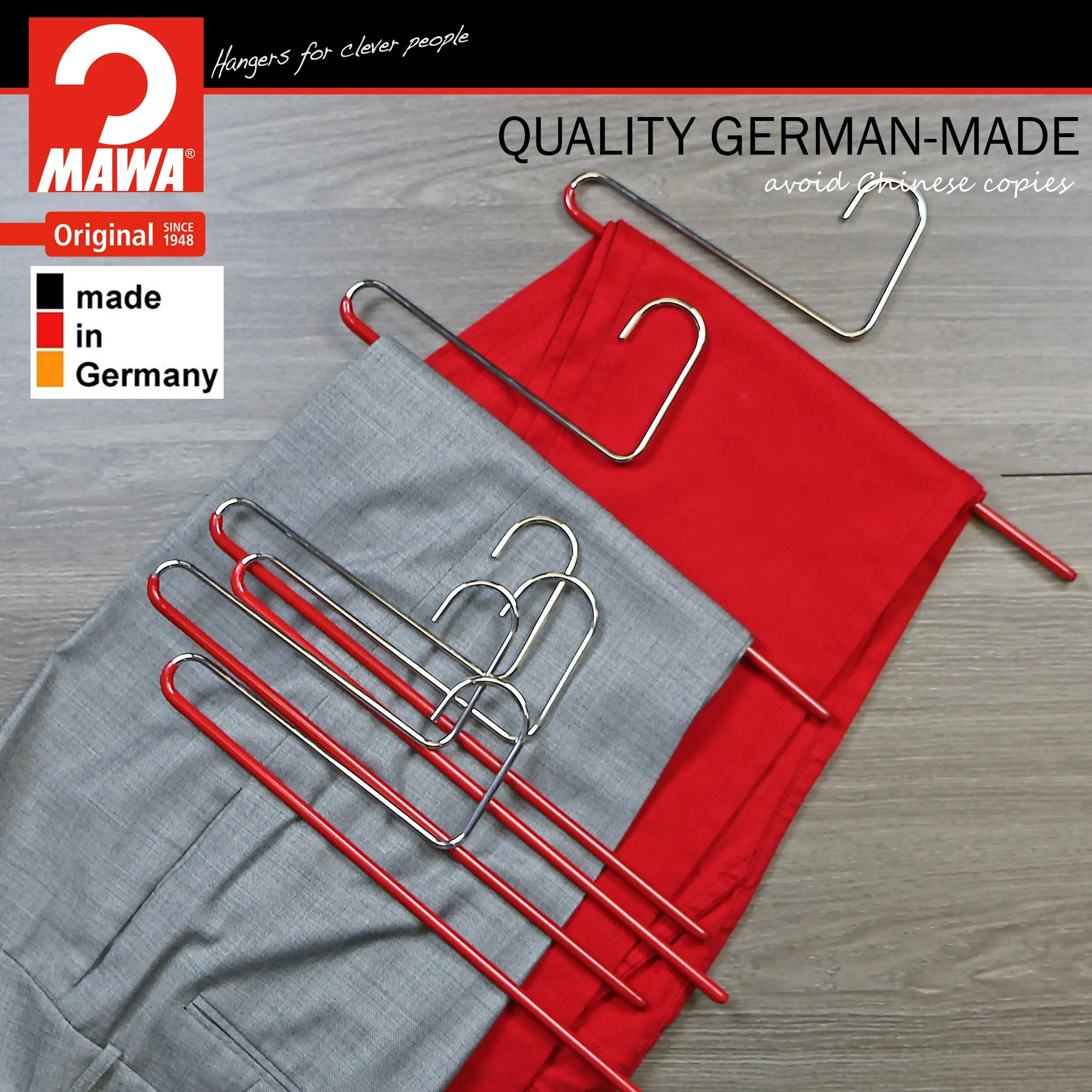 Pant Hanger with Grip Coating, Reverse Hook, KH-35U, New Red