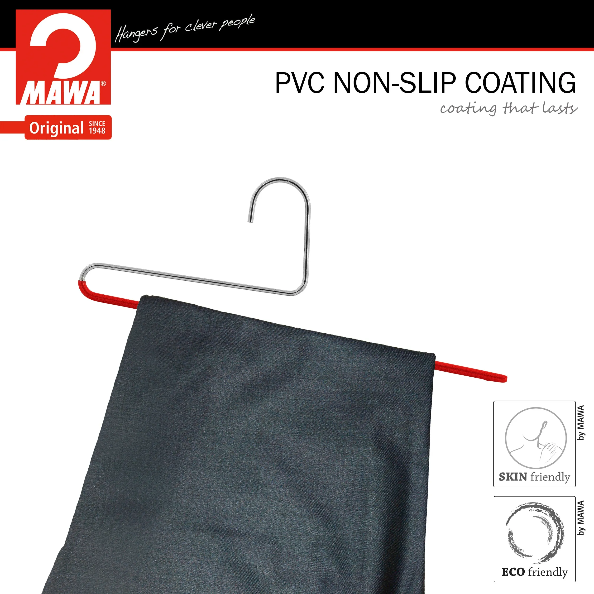 Pant Hanger with Grip Coating, Reverse Hook, KH-35U, New Red