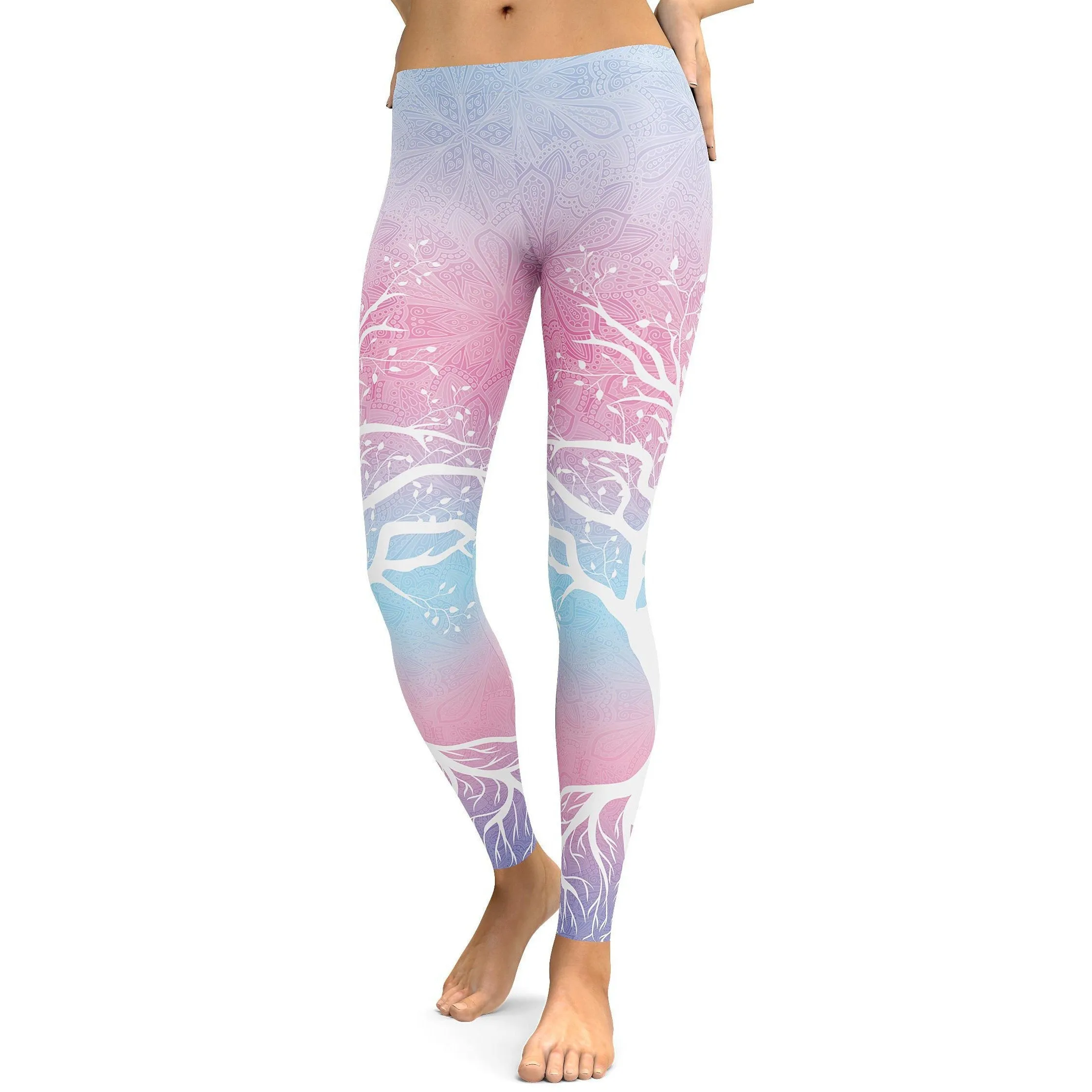 Pastel Blue & Pink Tree of Life Leggings