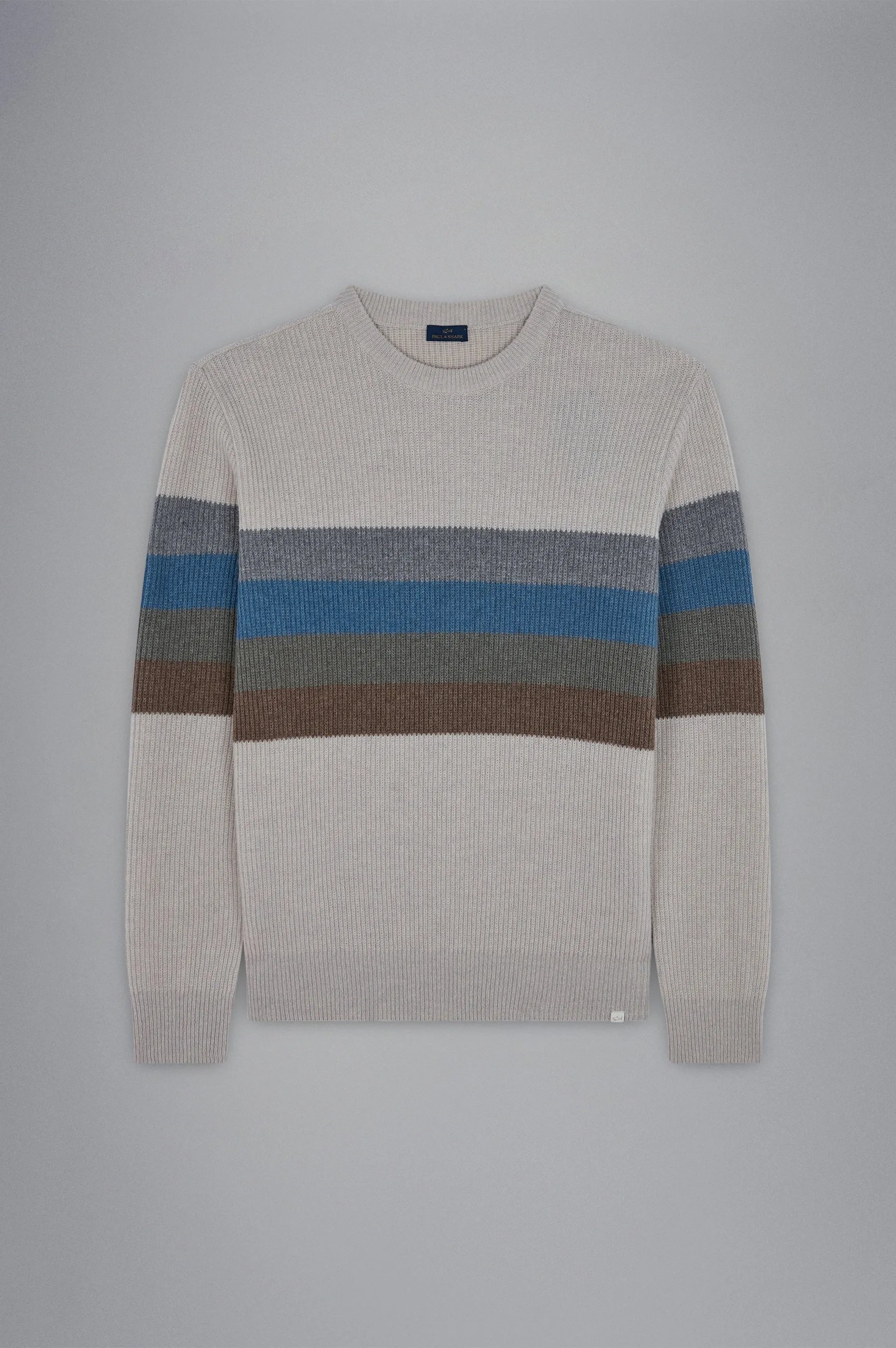 Paul & Shark Re-Wool Crewneck Pullover with Shark Label | Cream/Multi