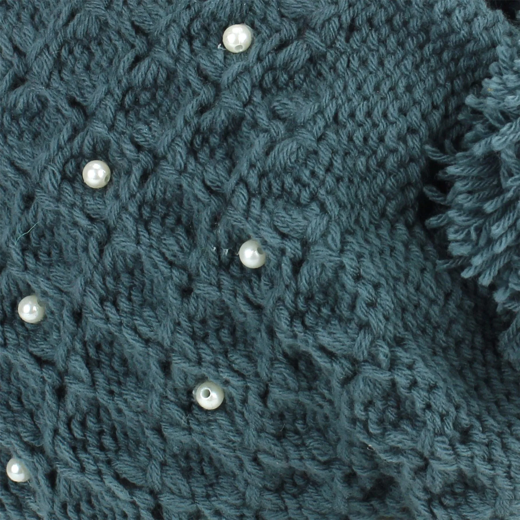 Pearl Lattice Bobble Beanie Hat - Green