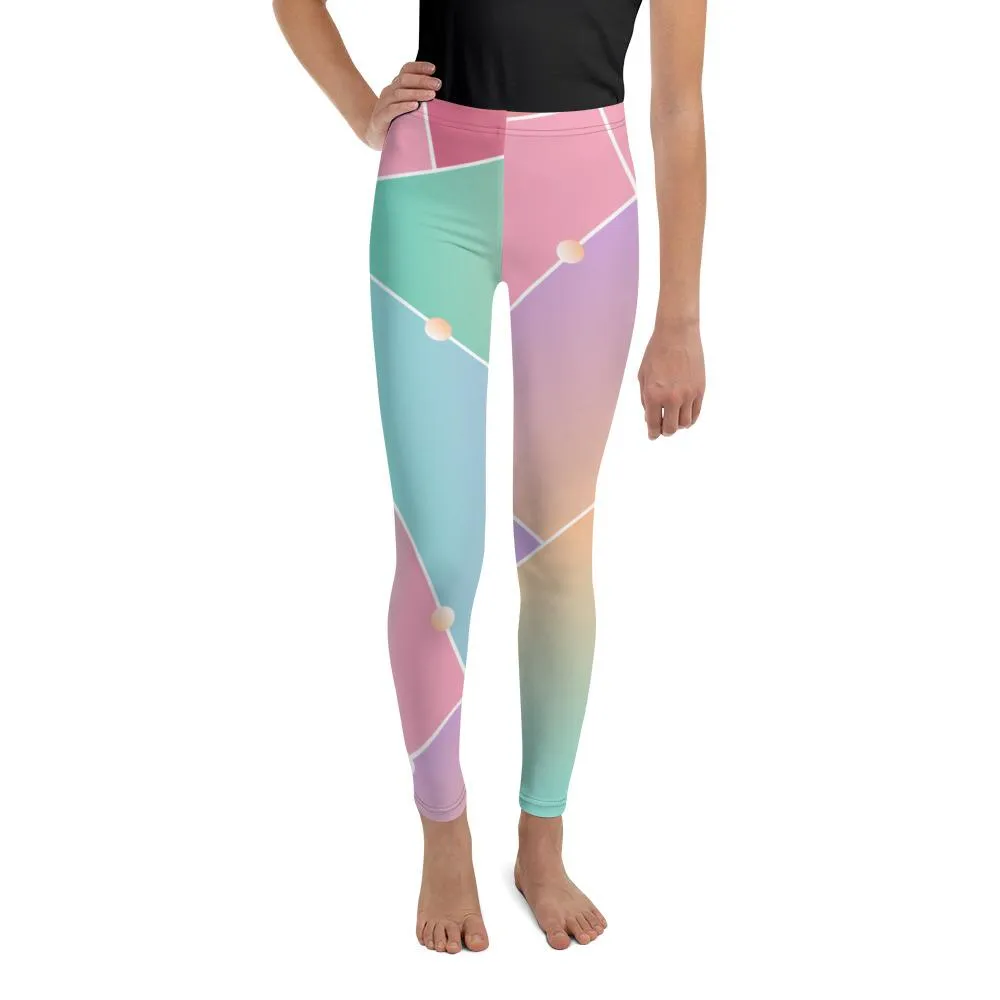 Pink Blue Pastel Ombre Print Soft Youth Leggings Compression Tights- Made in USA/EU