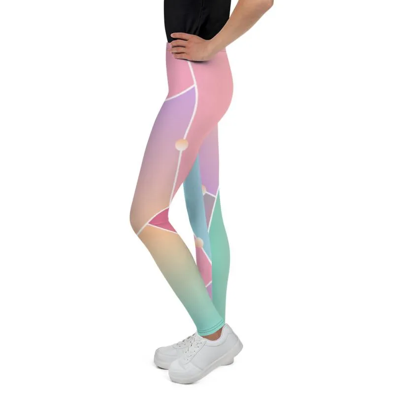 Pink Blue Pastel Ombre Print Soft Youth Leggings Compression Tights- Made in USA/EU