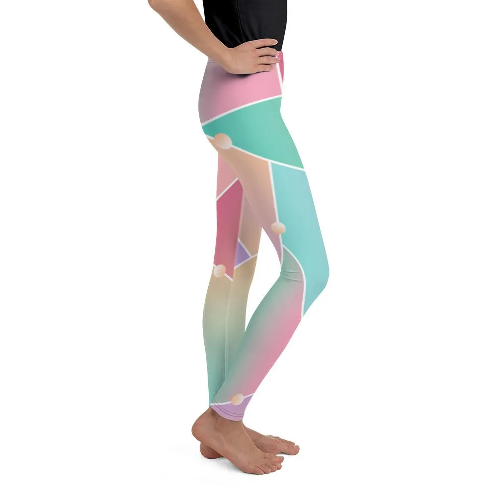 Pink Blue Pastel Ombre Print Soft Youth Leggings Compression Tights- Made in USA/EU