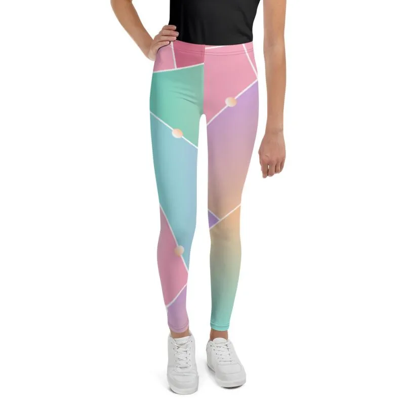 Pink Blue Pastel Ombre Print Soft Youth Leggings Compression Tights- Made in USA/EU