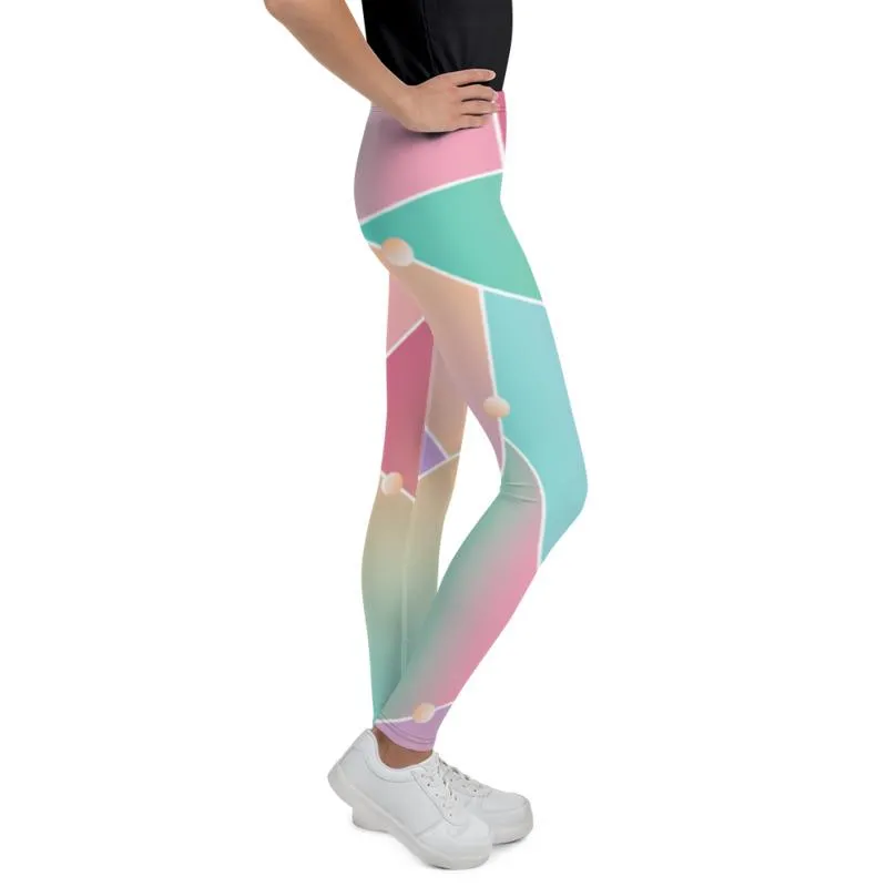 Pink Blue Pastel Ombre Print Soft Youth Leggings Compression Tights- Made in USA/EU