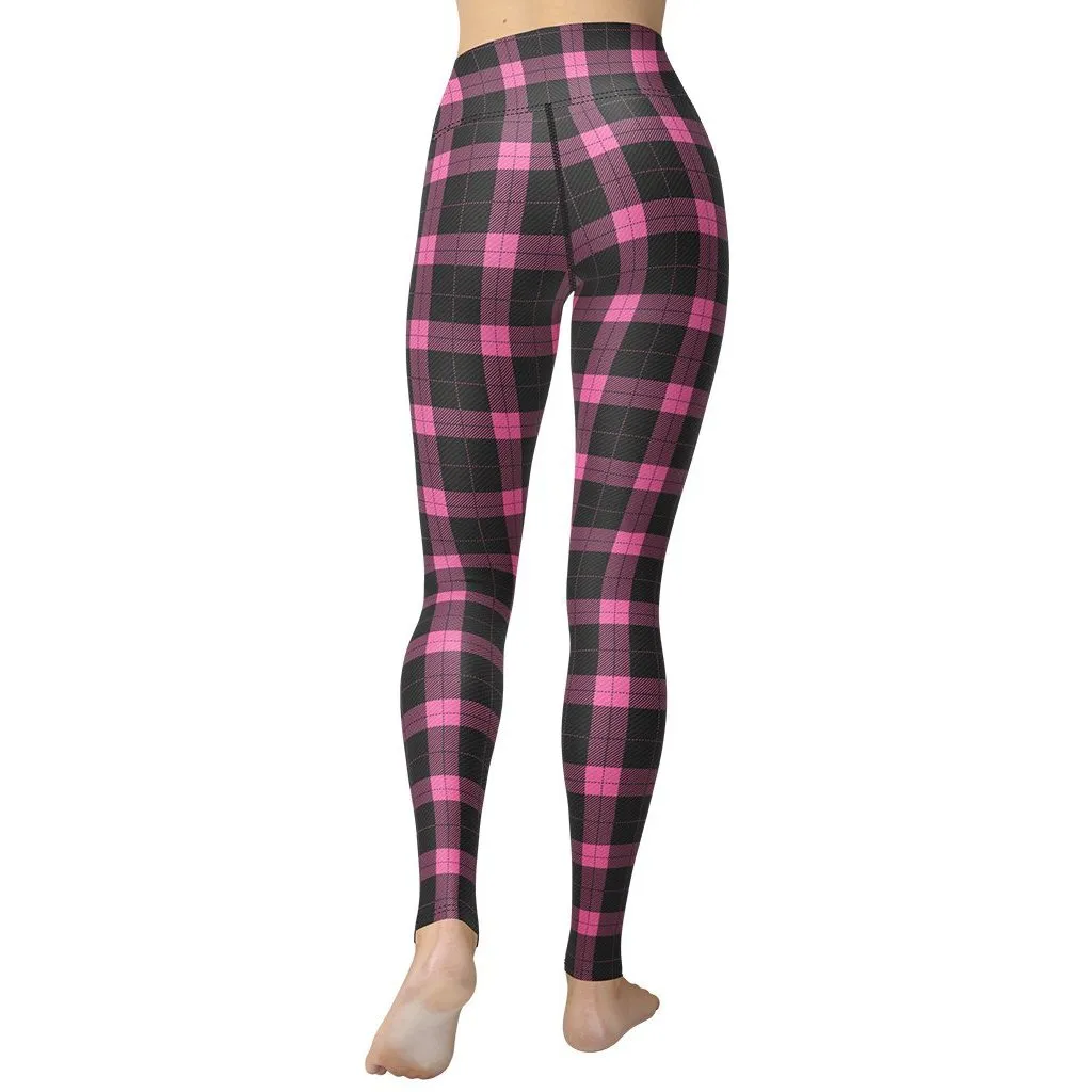 Pink Plaid Print Yoga Leggings