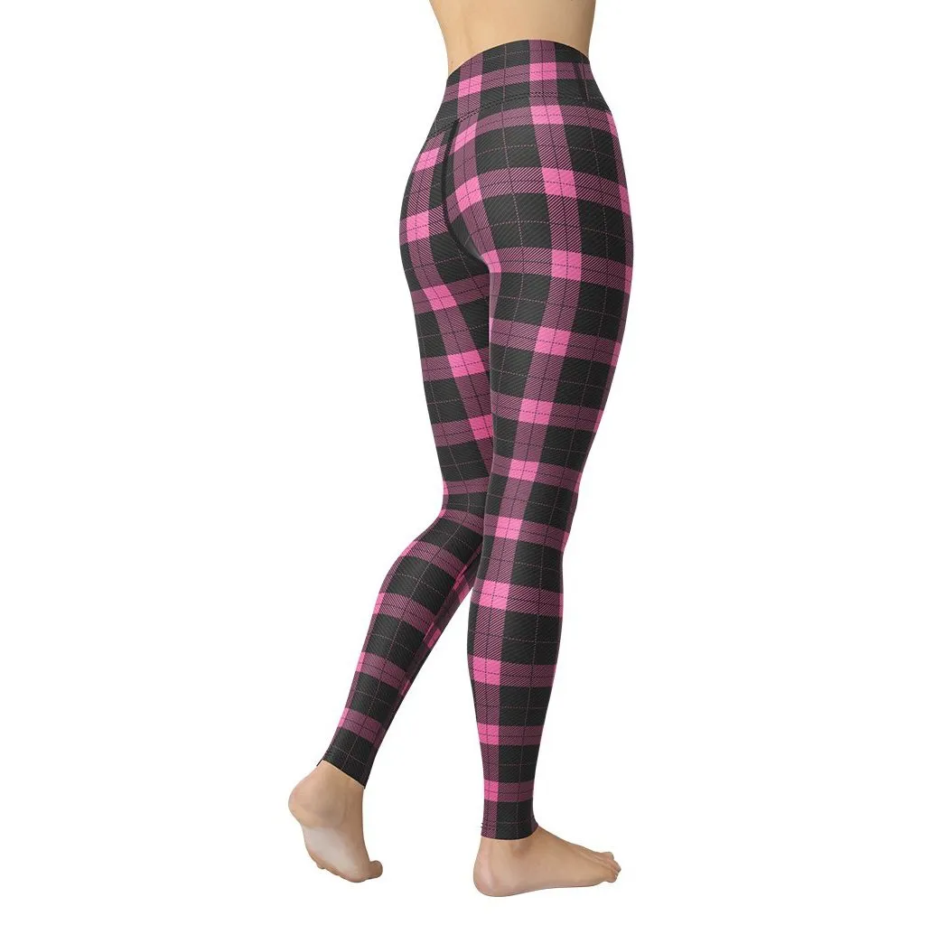 Pink Plaid Print Yoga Leggings