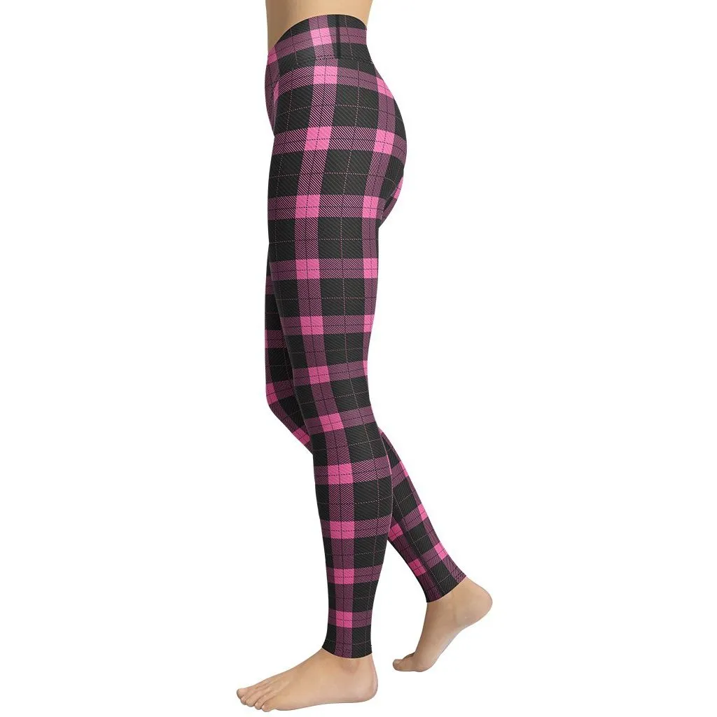 Pink Plaid Print Yoga Leggings