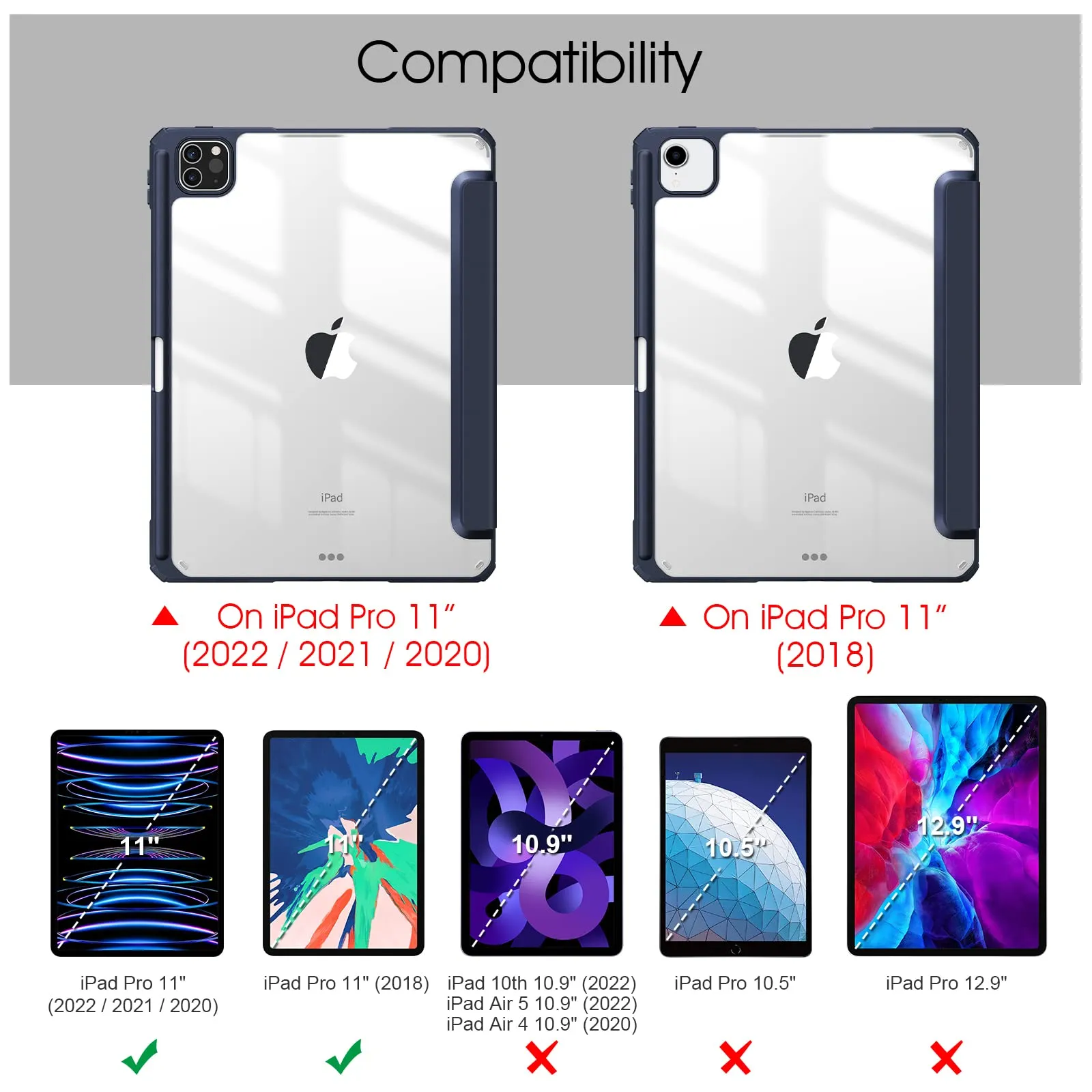 Premium TPU Smart Case for iPad Pro 11 Inch 2020-2022 Navy