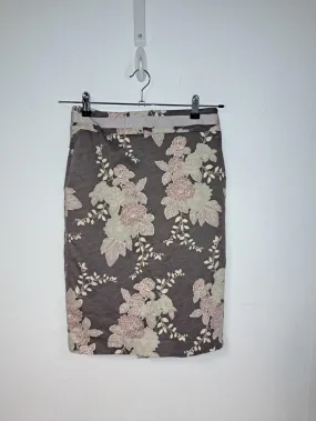 Purple floral pencil midi skirt, Coast, Size 10 (Cotton, Elastane)