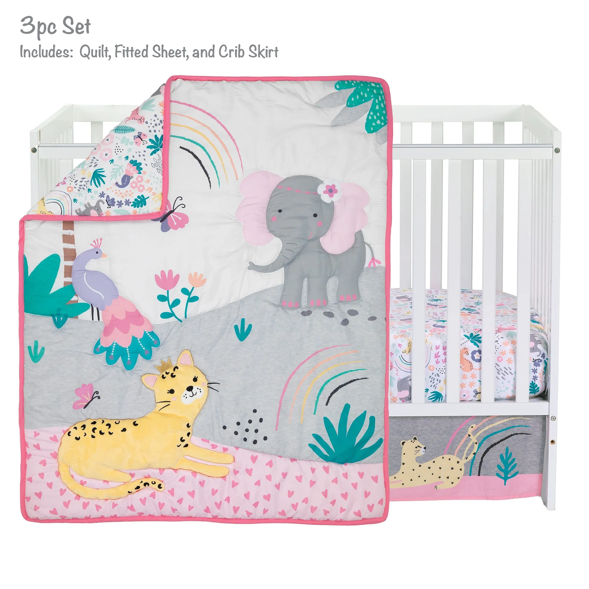 Rainbow Jungle 3-Piece Crib Bedding Set